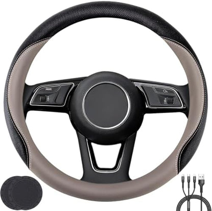 Car Steering Wheel Cover, Non-Slip Leather Protector by KANYO-AUTO