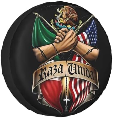 Mexican American Flag Eagle Weatherproof Spare Tire Cover by Unknown