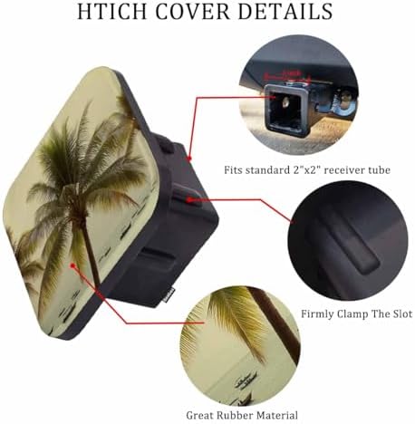 Trailer Hitch Cover Plug Palm Trees, Vintage Hawaii Ocean Beach Palm Leaves - Image 3
