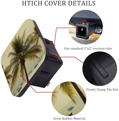 Trailer Hitch Cover Plug Palm Trees, Vintage Hawaii Ocean Beach Palm Leaves - Image 3