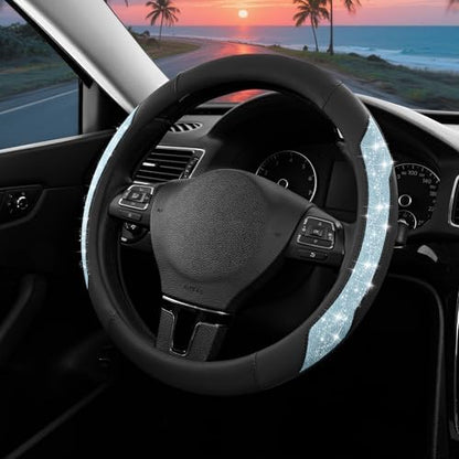 PIC AUTO Steering Wheel Cover, Light Blue Sparkly Crystal Bling Glitter by PICAUTO