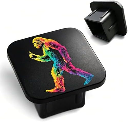 Trailer Hitch Cover Abstract Rainbow Sasquatch Square 2 Inch Receiver Tube Plug by Unknown