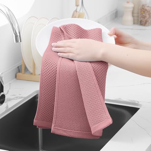 Homaxy 100% Cotton Waffle Weave Kitchen Dish Towels 6-Pack, Dried Rose - Image 4