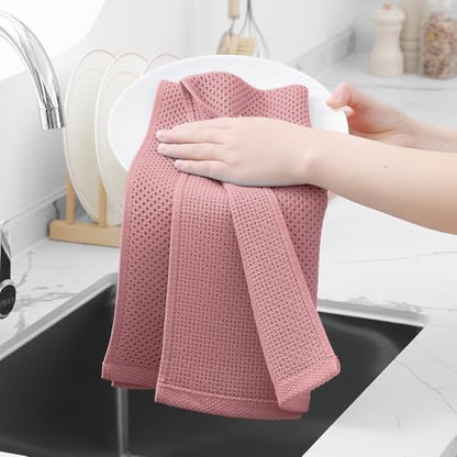 Homaxy 100% Cotton Waffle Weave Kitchen Dish Towels 4-Pack, Dried Rose - Image 4