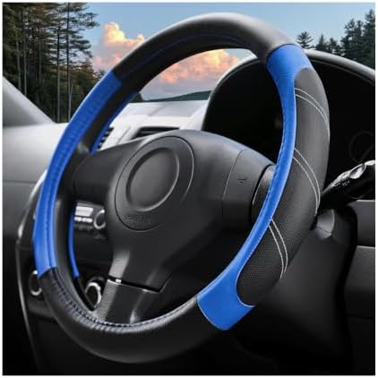 14.5-15 Inch Leather Steering Wheel Cover, Non Slip by HAMOJUF