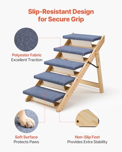 VEVOR Wood Pet Stairs, 5-Step Dog Stairs - Image 4