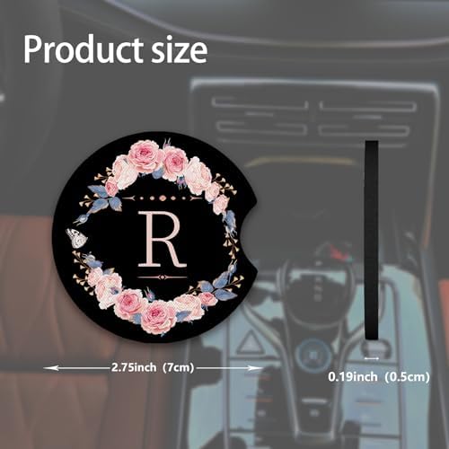 2pcs Letter R Car Coasters, Absorbent Universal neoprener Cup Holder Coasters - Image 3