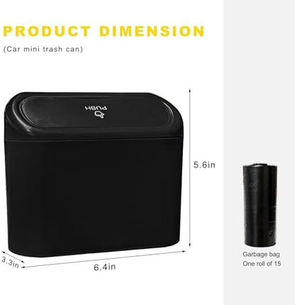 Car Trash Can Bin with Lid, Mini Portable Auto Garbage Can with 15Pcs Trash Bags - Image 2