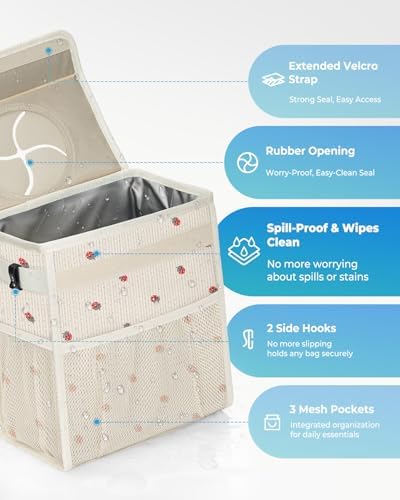 Corduroy Car Trash Can with Lid and Mesh Pockets - Image 3