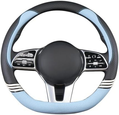 15 inch Cute Leather D Shape Steering Wheel Cover Black Blue - Image 3
