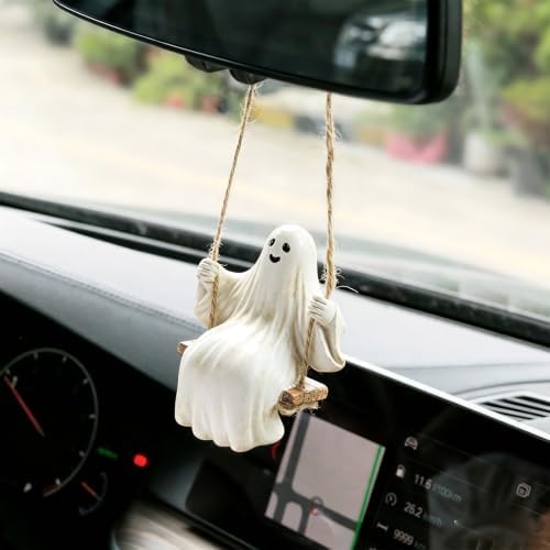 YGMONER Cute Swinging Ghost Car Mirror Hanging Ornament Halloween Car Interior - Image 3