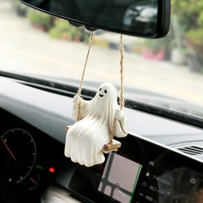 YGMONER Cute Swinging Ghost Car Mirror Hanging Ornament Halloween Car Interior - Image 3