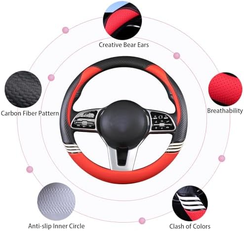 Small 14 inch Cute Leather Steering Wheel Cover Black and Red - Image 5