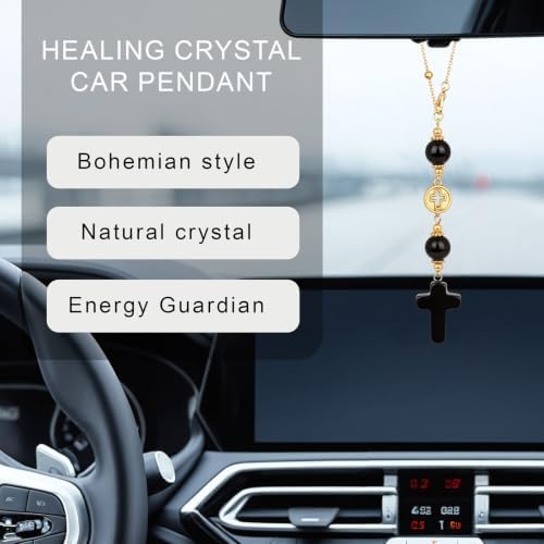 Black Obsidian Cross Car Hanging Ornament - Image 3