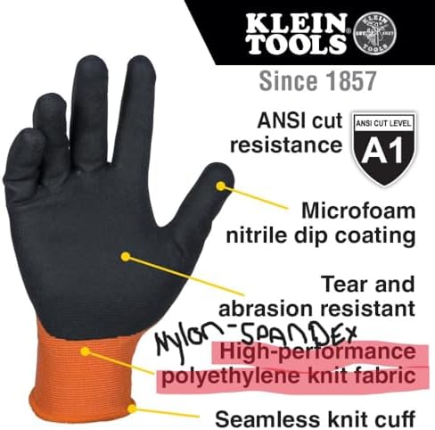 KLEIN TOOLS 60823 Work Gloves, Knit Dipped Cut Resistant ANSI A1 Nitrile Coated - Image 2