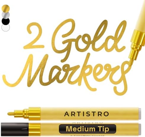 ARTISTRO Gold Acrylic Paint Markers - 3mm Medium-Tip - Set of 2 by ARTISTRO