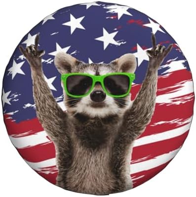 Raccoon Spare Tire Cover with American Flag Weatherproof Universal Wheel - Image 2