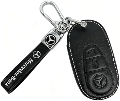 Leather Key Fob Cover with Keychain, Compatible with Select Mercedes-Benz Oval - Image 2