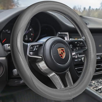 HAOKAY Top Grade Gray Genuine Leather Steering Wheel Cover Men Women, Luxury by HAOKAYAUTOPRODUCTS