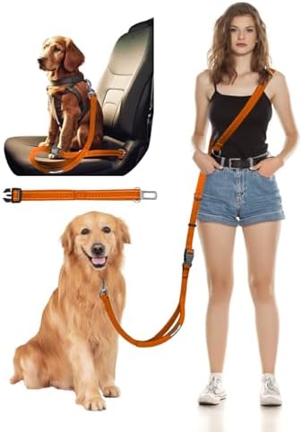 Hands Free Dog Leash with Seatbelt Set, Waist & Crossbody 33-110 lbs by WANFIRE