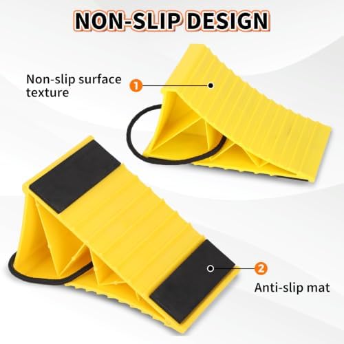 OULEME Wheel Chocks with Rope, 4 Pack Non-Slip Wheel Stoppers, Wheel Chocks - Image 3