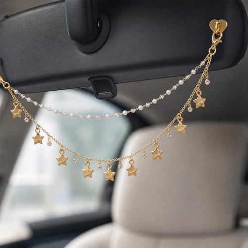 Rear View Mirror Car Charms Star Double Chain Crystal Car Decor - Image 3