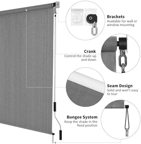 SMONTER Outdoor Sunshade Roller Shade 8'W x 6'H, Exterior Cordless Roll Up - Image 4