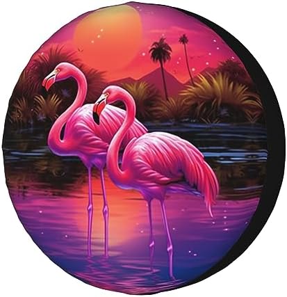 Pink Flamingo Spare Tire Cover Dust-Proof Wheel Tire Cover Fit Trailer by Foruidea
