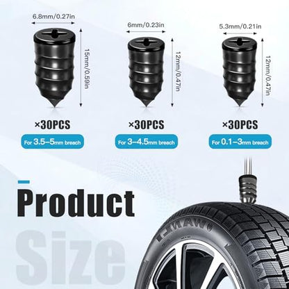 90 PCS Tire Repair Kit, 3 Sizes Tire Repair Screws Rubber Nails - Image 2
