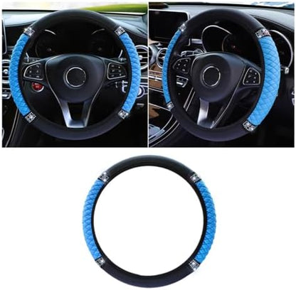 JOYCOURT 15 Inch Bling Soft Leather Car Steering Wheel Cover by JOYCOURT