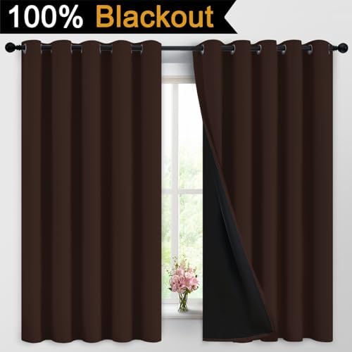 Yakamok Chocolate Brown Blackout Curtains 63 Inches Long 62" Wide, 2 Panels - Image 2