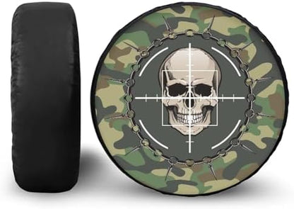 Camouflage Skull Spare Tire Cover PU Leather, Weatherproof Wheel Protectors by YGFLPPV