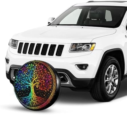 Spare Tire Cover，Tree of Life Rainbow Leaves Camper Spare Tire Cover Waterproof - Image 4