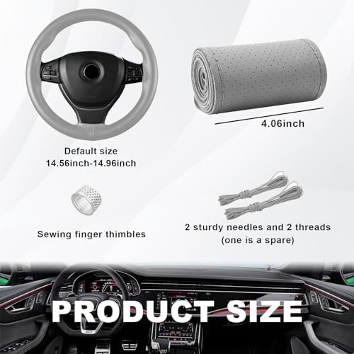 Ziciner Genuine Leather Steering Wheel Cover, Stitch on Wrap, Breathable - Image 2