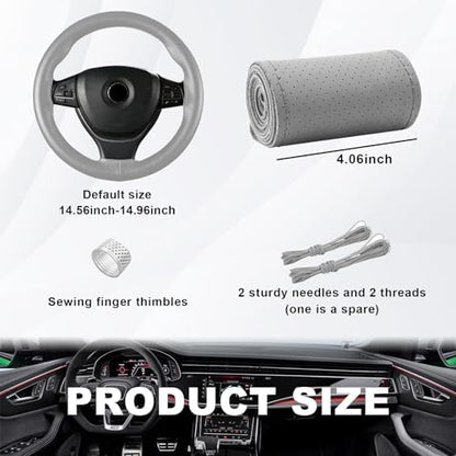 Ziciner Genuine Leather Steering Wheel Cover, Stitch on Wrap, Breathable - Image 2