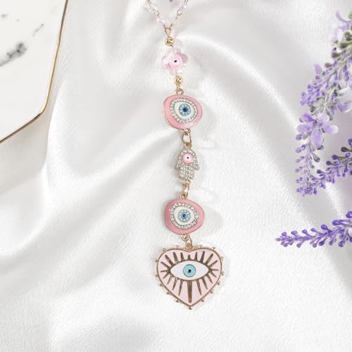 Pink Evil Eye Rearview Mirror Charm, Hamsa Hand Car Accessory - Image 3