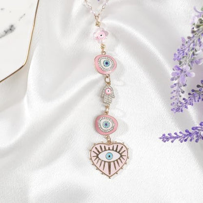Pink Evil Eye Rearview Mirror Charm, Hamsa Hand Car Accessory - Image 3