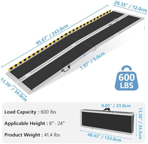 8FT Portable Wheelchair Ramp, Non-Slip Aluminum Folding Handicap Ramp, 600 LBS - Image 2