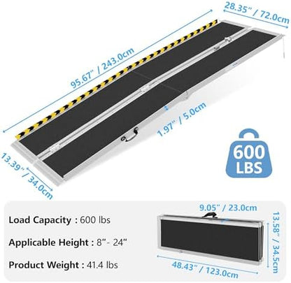 8FT Portable Wheelchair Ramp, Non-Slip Aluminum Folding Handicap Ramp, 600 LBS - Image 2