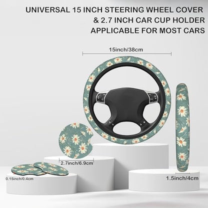 White Daisy Steering Wheel Cover - Image 2