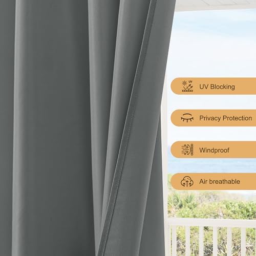 Outdoor Curtains for Patio Waterproof Rod Pocket 4 Pcs 54x95 Inch Grey - Image 4