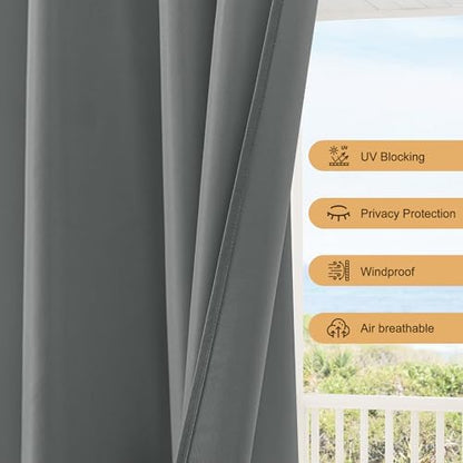 Outdoor Curtains for Patio Waterproof Rod Pocket 4 Pcs 54x95 Inch Grey - Image 4