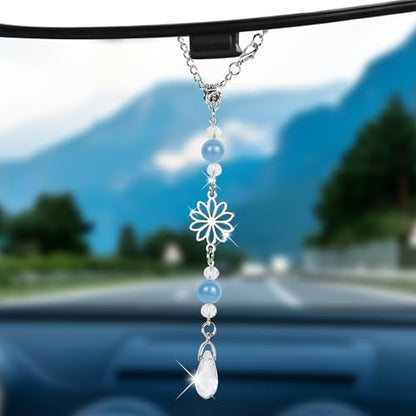 Hovom Flower Car Charm for Rear View Mirror, Cute Crystal Rearview Mirror by Hovom