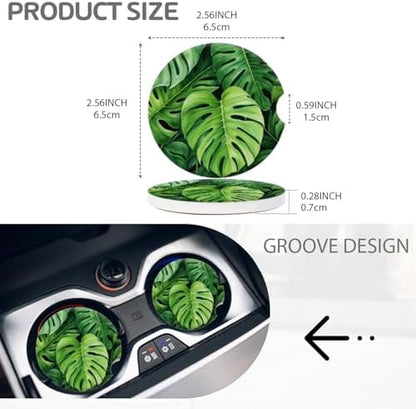 Cup Holder for Car, Tropical Leaf Pattern Ceramic Coasters Non-Slip Cup Holder - Image 3