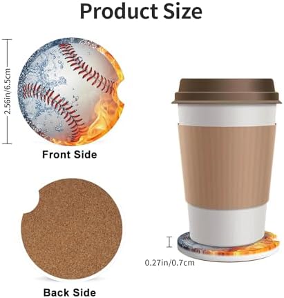 Baseball Water Fire Car Cup Holder Coasters 2 Pack 2.63" - Image 4