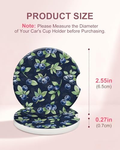 Swooflia Ceramic Car Coasters Set of 2, Dark Blue Blueberry Absorbent Cup - Image 2