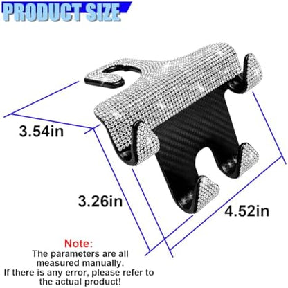 Craedli 2PCS Bling Rhinestone Car Seat Headrest Hooks, Shiny Crystal Auto - Image 2