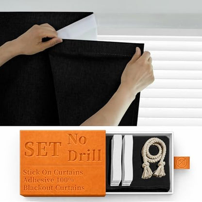 100% Blackout Self Adhesive Blackout Curtains- Stick on Curtains Shades Window by Sovtfides