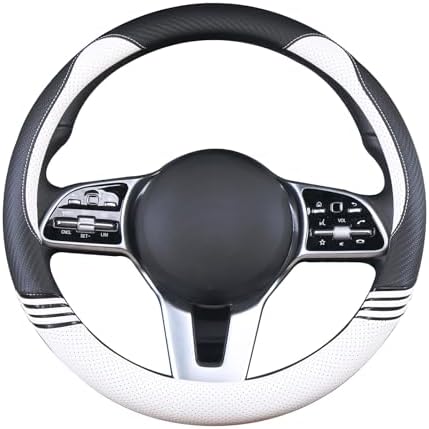 15 inch Cute Leather Steering Wheel Cover Black and White - Image 3