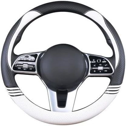 15 inch Cute Leather Steering Wheel Cover Black and White - Image 3